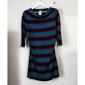 Patagonia Womens Striped 3/4 Sleeve Cowl Neck Dress Medium Organic Cotton Blend